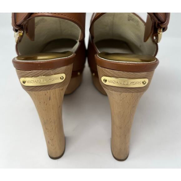 MICHAEL Michael Kors Beatrice Brown Platform Slingback Clog Heels SZ 8 - Picture 14 of 15
